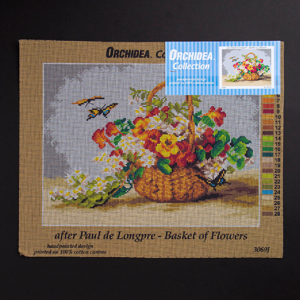 ORCHİDEA 30 x 40 cm Sepet Dolusu Çiçek Baskılı Goblen 3069J